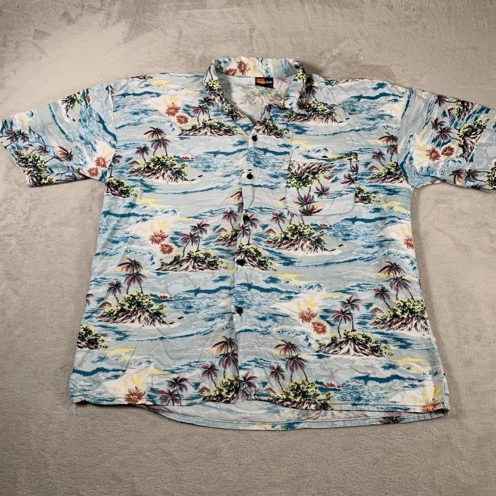 Vintage Kiwon Bay Hawaiian Shirt Mens XL Floral Rayon Pocket Aloha 90s FLAW